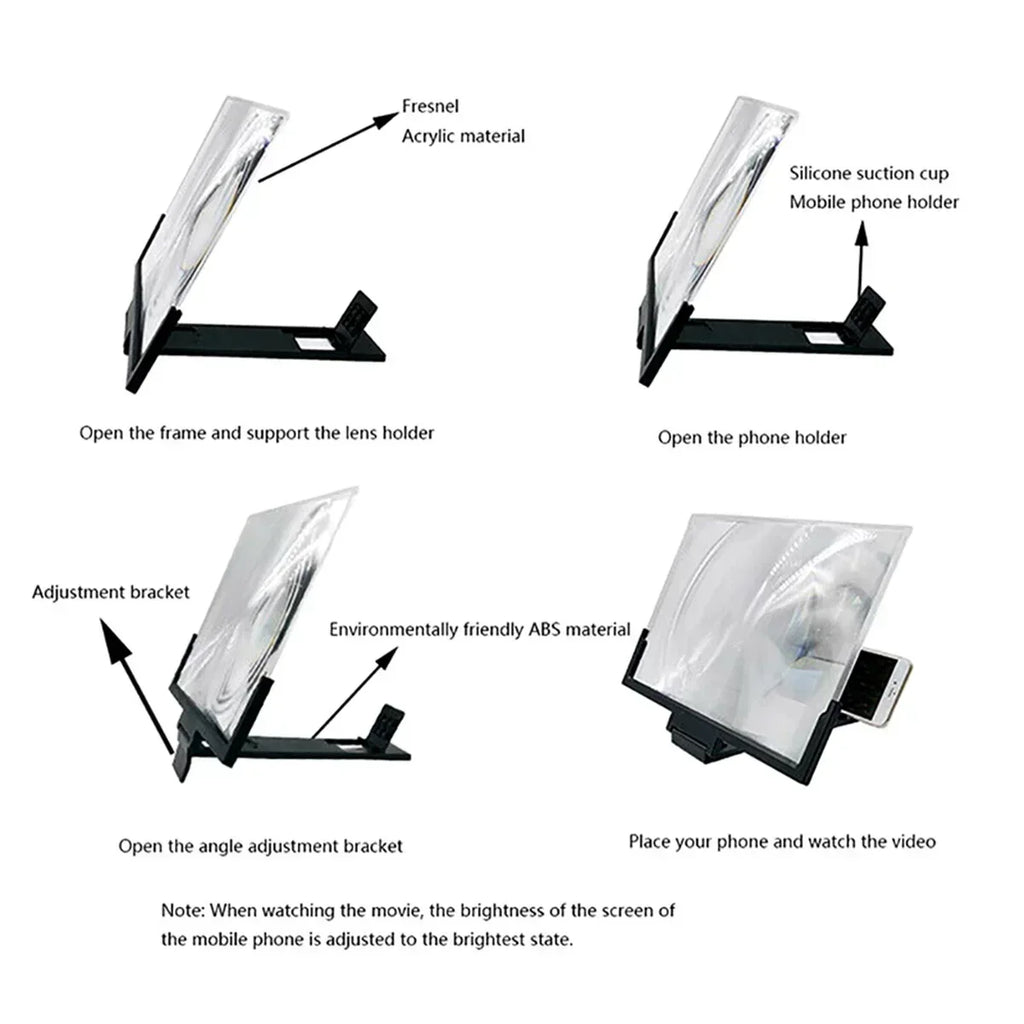 12/14in Mobile Phone Screen Amplifier 3D Magnifying Glass Stand Magnifier HD Video Amplifier Phone Stand Enlarged Screen Bracket