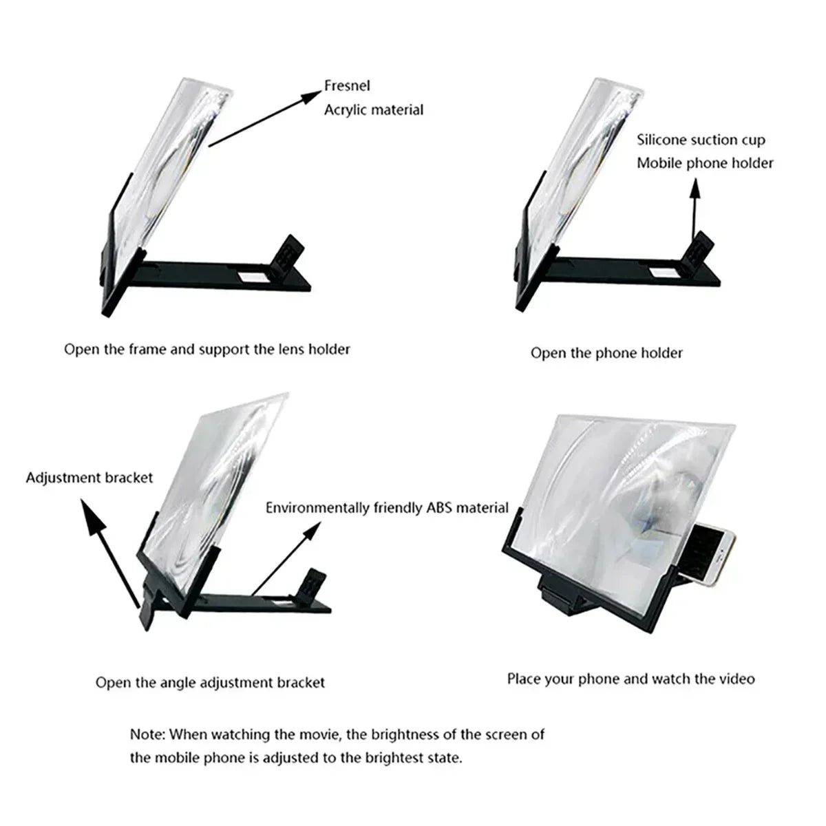 12/14in Mobile Phone Screen Amplifier 3D Magnifying Glass Stand Magnifier HD Video Amplifier Phone Stand Enlarged Screen Bracket